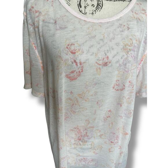 Free People Sheer Floral Tourist Tee T-shirt Oversized Large Pink Orange Flowers - Picture 3 of 8